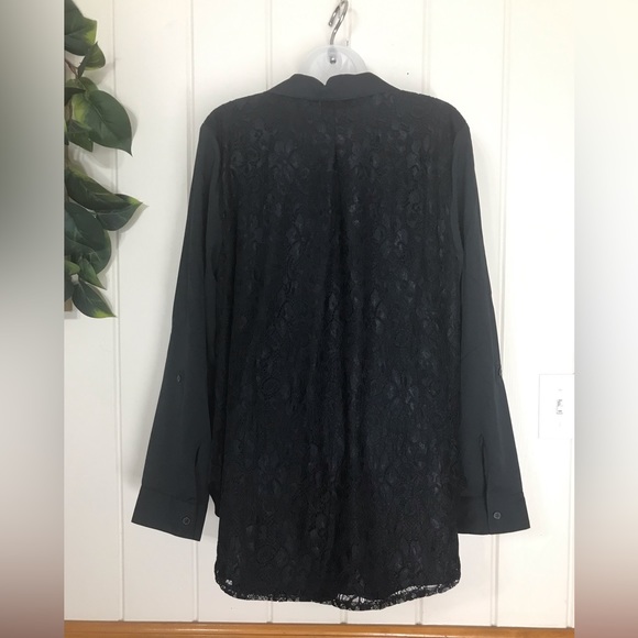 Isaac Mizrahi Black LS Buttondown Dress Blouse Lace Back & Shoulders Ladies NWOT - Picture 8 of 12
